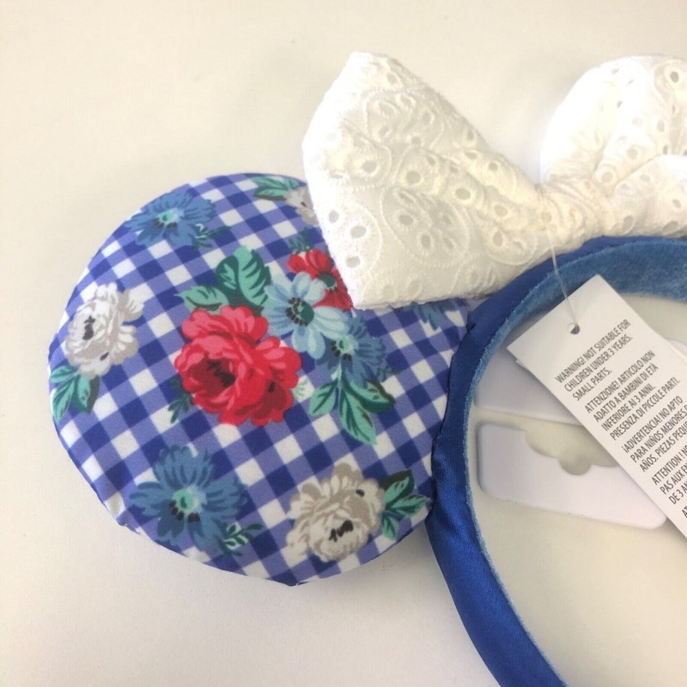 Disney Parks Gingham Cottage Flower Checkered Minnie Mouse Ears Headband - NEW - Picture 2 of 2